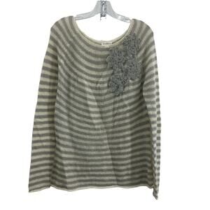 Isaac Mizrahi Target Gray Striped Women's Knit Pullover Sweater L Acrylic